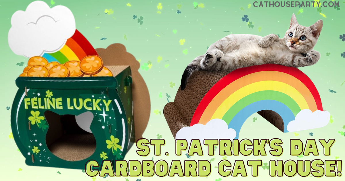 st patricks day cat house and rainbow cat scratcher